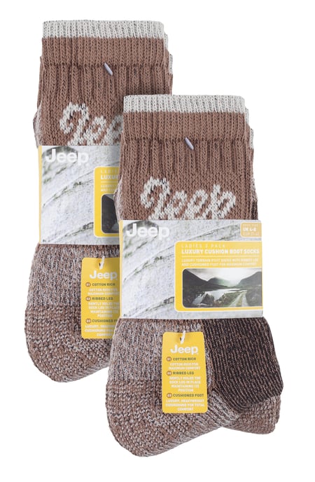 JEEP - 6 Par Multipack Ladies Cotton Breathable Padded Hiking Socks | Womens Cushioned Anti Blister Crew Trekking Socks - Tan / Cream - Image 2