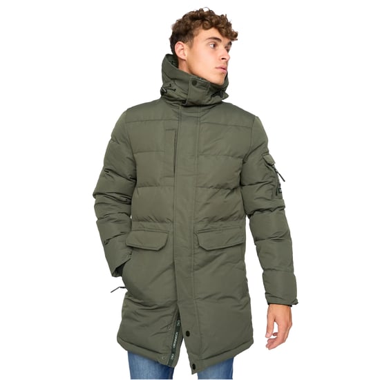 Crosshatch Mens Milwaka Long Padded Jacket (Olive) - Image 1