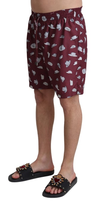 Bañador de Playa para Hombre con Estampado de Sombreros en Color Burdeos de Dolce & Gabbana - Image 2