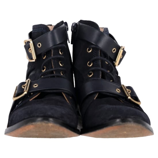 Chloé Buckled and Lace-Up Detail Ankle Boots in Black Suede - Image 2