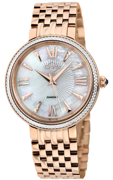 GV2 Reloj de acero inoxidable con diamantes y nácar de cuarzo suizo Genoa 12533 para mujer - Image 1