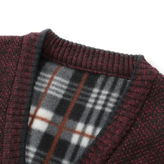 Men's Cardigan with Two Pocket Button Stand-Up Collar Cardigan for Winter Burgundy - Image 4