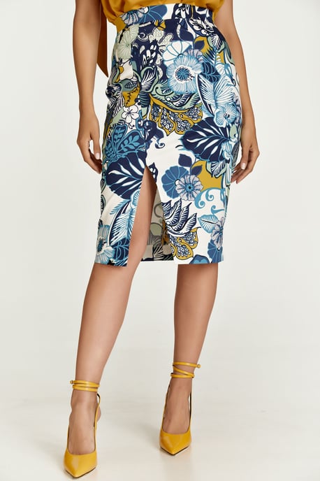 Falda lápiz floral de algodón en tonos azules y verdes - Image 6