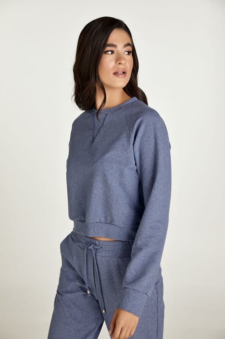 Crop Indigo Melange Sweatshirt