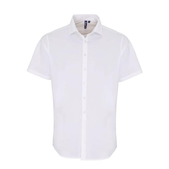 Premier Mens Stretch Fit Poplin Short Sleeve Shirt (White) - Image 1