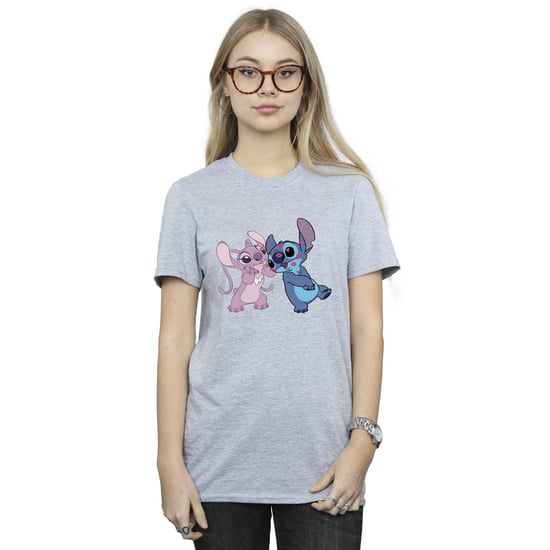 Disney Womens/Ladies Lilo & Stitch Kisses Cotton Boyfriend T-Shirt (Sports Grey) - Image 2