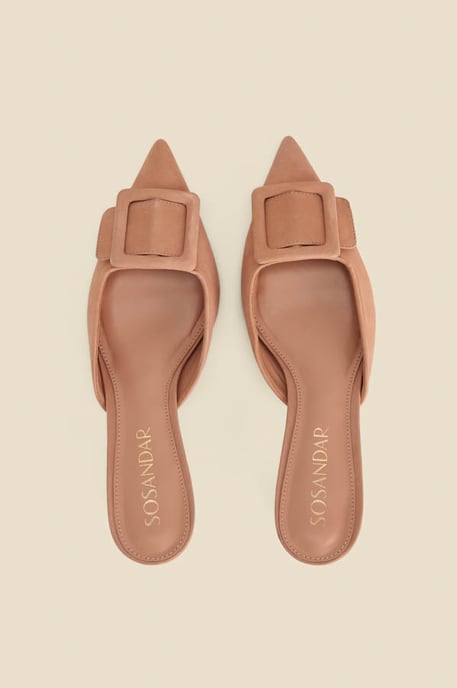 Tan Suede Trim Detail Kitten Heel Mules