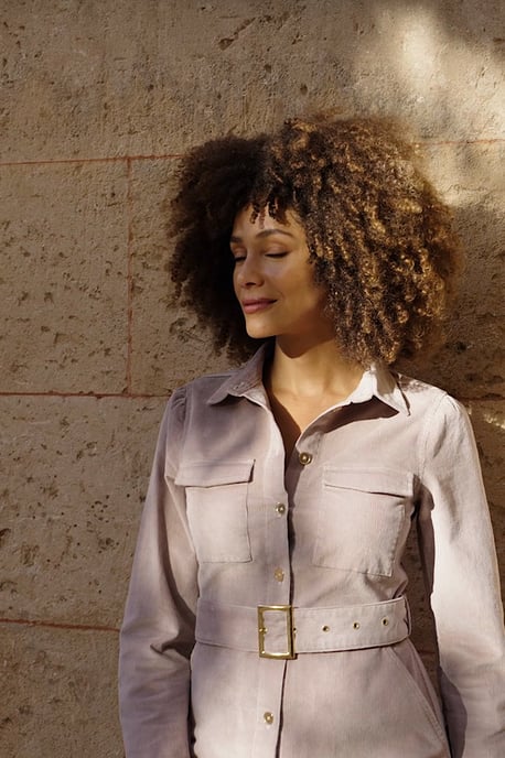 Taupe Corduroy Belted Midi Shirt Dress With Pocket Detail
