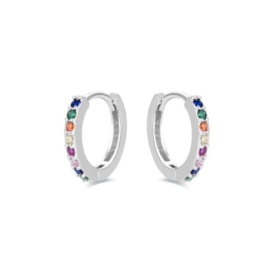 Pendientes de Aros Luxenter, valarys de plata de ley 925 y circonita multicolor con acabado en baño de rodio - Image 2