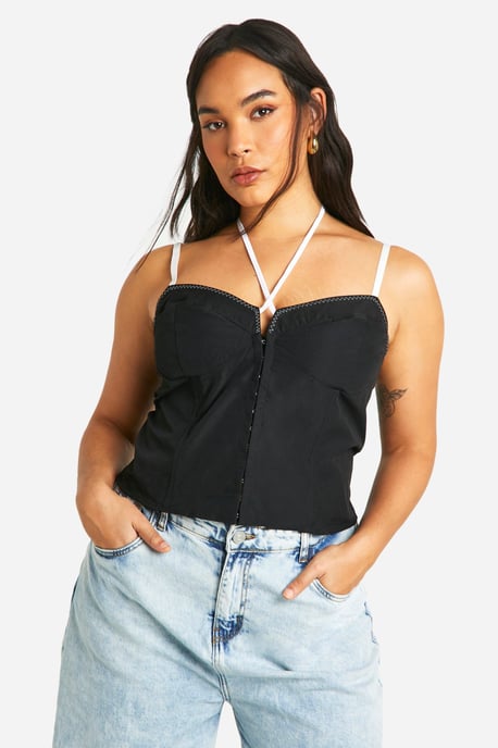 Plus Contrast Stitch Lace Strappy Corset