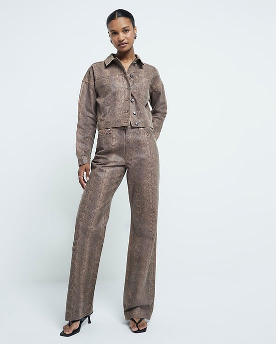River Island Womens Cropped Jacket Brown Snake Print - Image 4