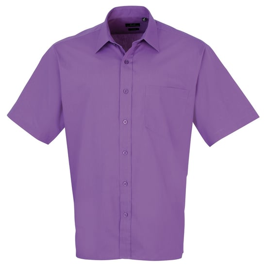 Premier Mens Short Sleeve Formal Poplin Plain Work Shirt (Rich Violet) - Image 1