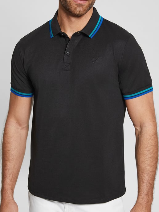 Guess Mens Short Sleeve Sports Pique Triangle Polo Shirt