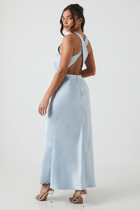 Petite Tie Back Satin Maxi Bridesmaid Dress