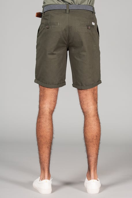 Green Cotton Oxford Shorts With Belt
