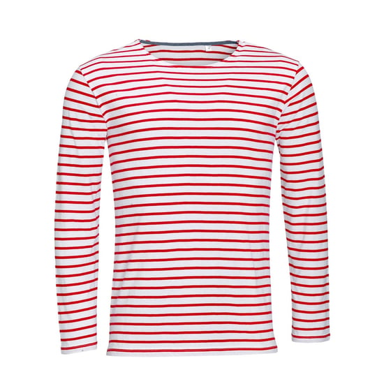 SOLS Mens Marine Long Sleeve Stripe T-Shirt (White/Red) - Image 1