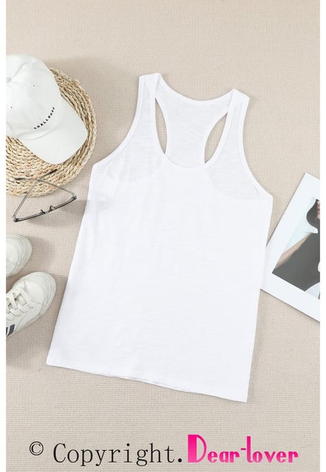 Tank Top Básico Sólido de Mujer en Blanco - Image 3