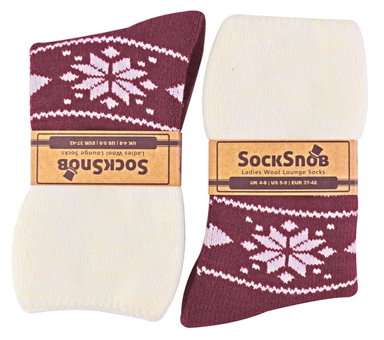 Calcetines de Cama de Lana para Mujer con Diseño Fairisle | Snob de Calcetines | Calcetines Térmicos de Salón para Invierno | Usados para Botas, Dormir, Salir al Aire Libre o como Regalo | Diseños Navideños - Rojo - Image 2