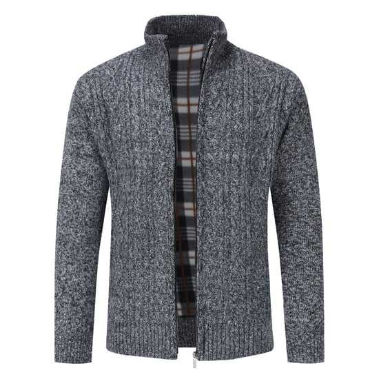 Men's Cardigan with Zip Cardigan Chunky Knit with Stand-Up Collar for Winter Dark Grey