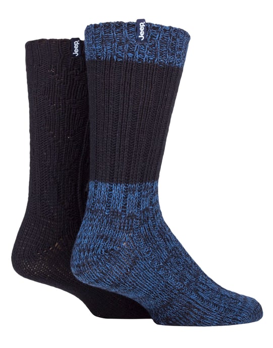 Calcetines de Senderismo de Lana para Hombre | Jeep | Calcetines de Bota de Mezcla de Lana de Punto Acanalado Pesado | Calcetines de Aire Libre Transpirables - Azul Marino / Azul - Image 1