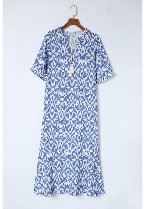 Vestido Maxi de Impresión Geométrica para Mujer en Azul Cielo - Image 3