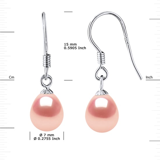 Earrings Hooks Freshwater Pearls 7-8 mm Pears Roses 925