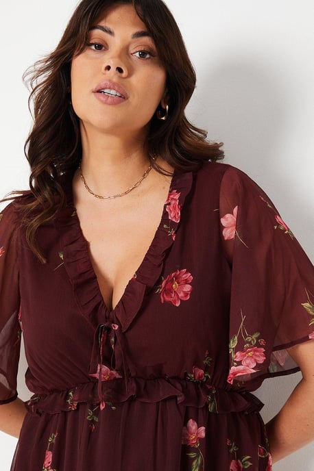 Curve Floral Chiffon Frill Midi Dress - Image 2