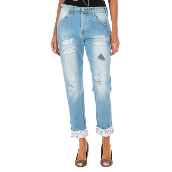 Long denim pants with straight hem cut 10DBF0667 woman