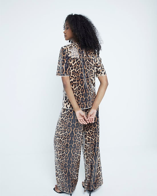 River Island Womens Trousers Brown Leopard Print Sequin