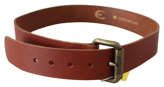 Cinturón Just Cavalli para mujer de cuero marrón con hebilla de metal rustico bronce y logo - Image 3
