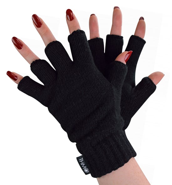 Guantes térmicos sin dedos para mujer | THMO | Guantes de invierno con forro polar suave Thinsulate para mujer - Negro - Image 1