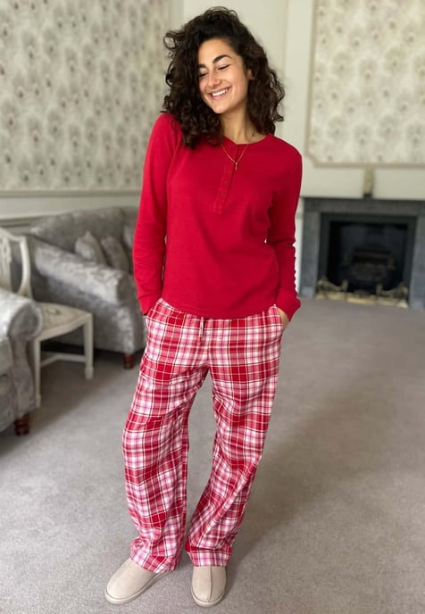 GAP Pijama de franela para mujer en tartán rojo - Image 1