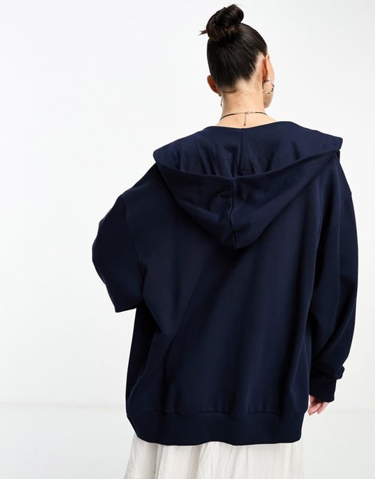 ASOS DESIGN zip through hoodie with new york graphic in navy - Image 4