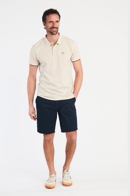 Beige Cotton Short Sleeve Button-Up Polo Shirt