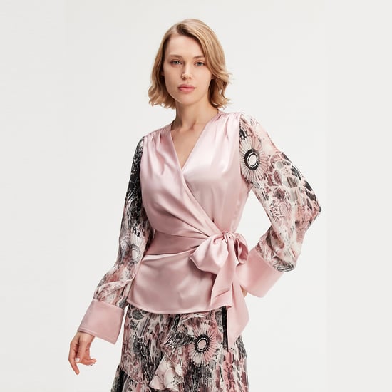 Cross heart top with floral print sleeves - Image 3