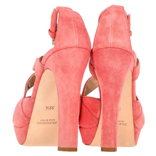 Jil Sander Cross Strap Chunky Heel Platform Pumps in Coral Suede - Image 5