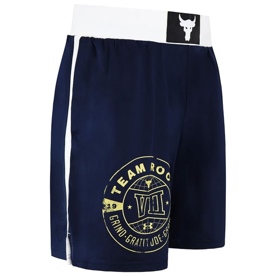 Under Armour Project Rock pantalones cortos de boxeo para hombre azul marino/blanco - Image 2