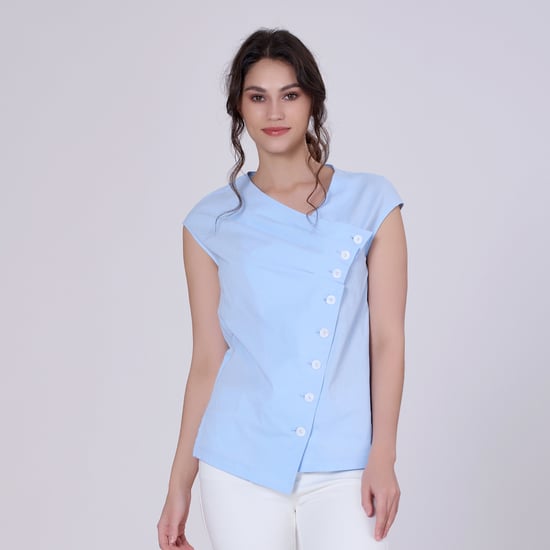 Double breasted pleated asymmetric top - Image 2
