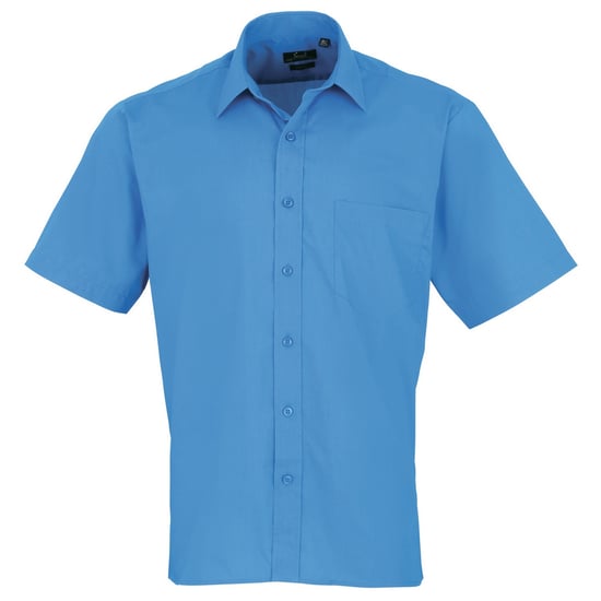 Premier Mens Short Sleeve Formal Poplin Plain Work Shirt (Sapphire) - Image 1