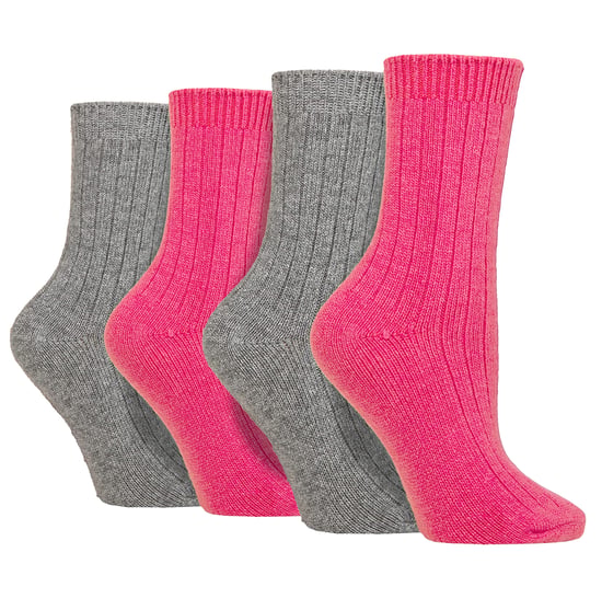 Paquete de 4 calcetines de lana de cachemira para mujer | Wildfeet | Calcetines de lana acanalados - Rosa/Gris - Image 1