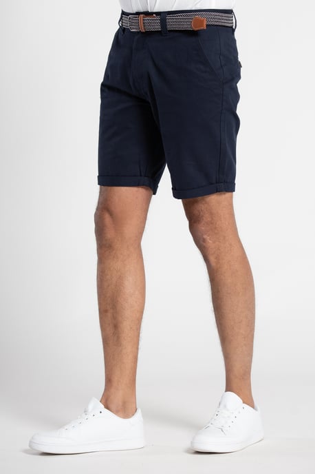 Dark Navy Cotton Belted Chino Shorts