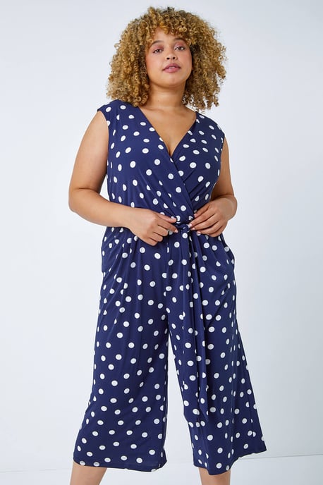 Curve Spot Print Wrap Jumpsuit
