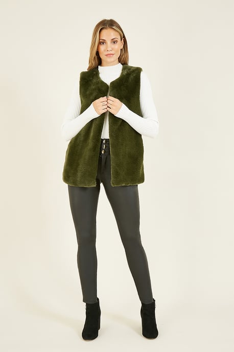 Yumi Green Faux Fur Gilet Jacket
