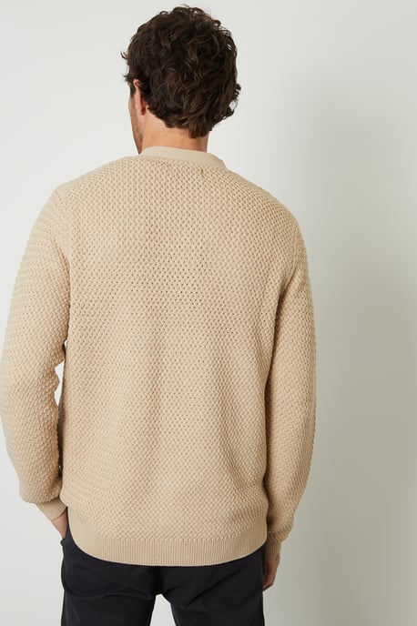 Brown Basket Stitch V-neck Cardigan