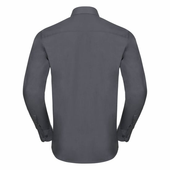 Russell Collection Mens Long Sleeve Poly-Cotton Easy Care Tailored Poplin Shirt (Convoy Grey) - Image 2