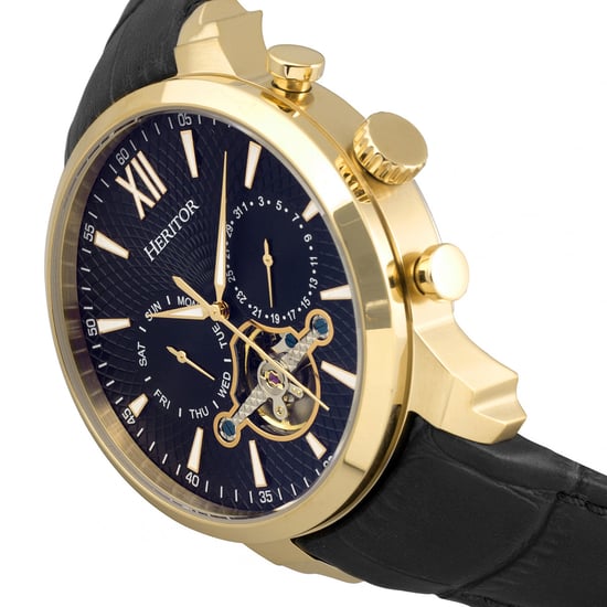 Heritor Automatic Arthur Semi-Skeleton Leather-Band Watch w/ Day/Date