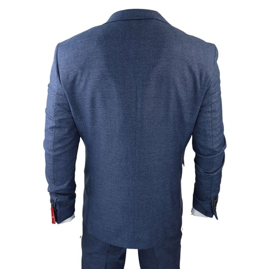 Traje de tres piezas de cuadros príncipe de Gales azul para hombre - Image 6