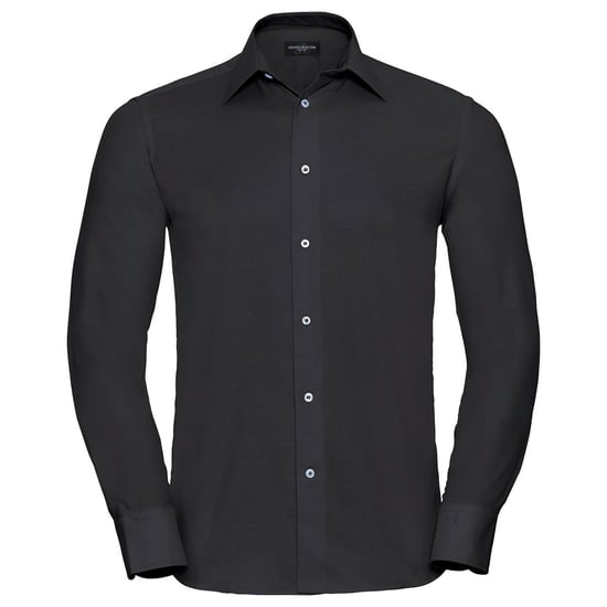 Russell Collection Mens Oxford Easy-Care Tailored Long-Sleeved Shirt (Black) - Image 1