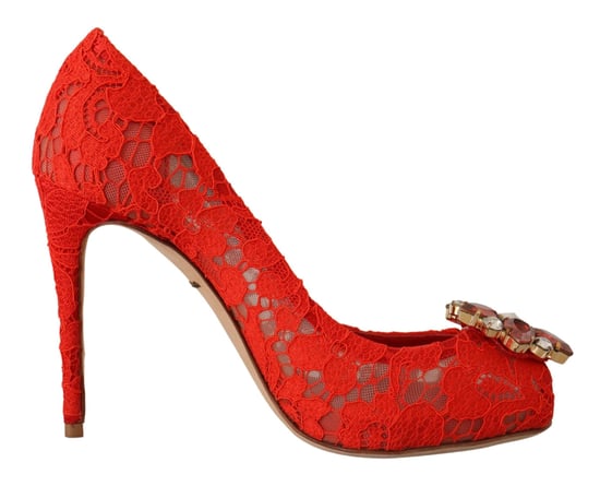 Zapatos de tacón de encaje rojo Taormina de Dolce & Gabbana con cristal para mujer - Image 1