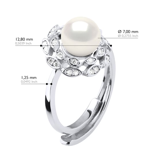 Ring Flower Jewelry - Real Cultured Freshwater Pearl Round 7-8 mm - Image 2